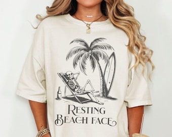 Summerween Shirt, Halloween Summer Tee, Resting Beach Face Shirt, Surf Skeleton Beach Tee, Funny Halloween Shirt, Comfort Colors Shirt