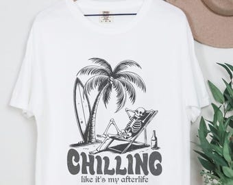 Halloween Beach Shirt, Skeleton Surf Shirt, Summerween Shirt, Retro Palm Tree Halloween Tee, Comfort Colors Shirt, Halloween Summer Tee