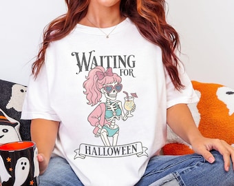 Halloween Summer Shirt, Waiting For Halloween Shirt, Bikini Skeleton Shirt, Summerween Shirt Comfort Colors, Beach Skeleton Tee