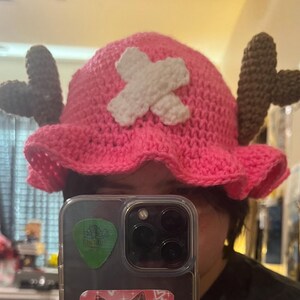 Anime Bucket Hat - Straw Hat, Pink Antler - Crochet image 6