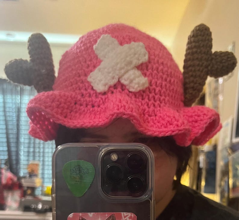 Anime Bucket Hat - Straw Hat, Pink Antler - Crochet image 6