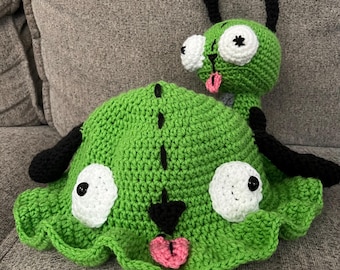 Op Gir Invader Zim geïnspireerde gehaakte amigurumi-knuffel en emmerhoed
