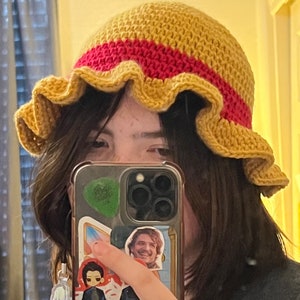 Anime Bucket Hat - Straw Hat, Pink Antler - Crochet image 3