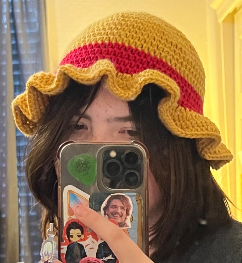 Anime Bucket Hat - Straw Hat, Pink Antler - Crochet image 3