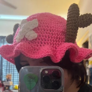 Anime Bucket Hat - Straw Hat, Pink Antler - Crochet image 7