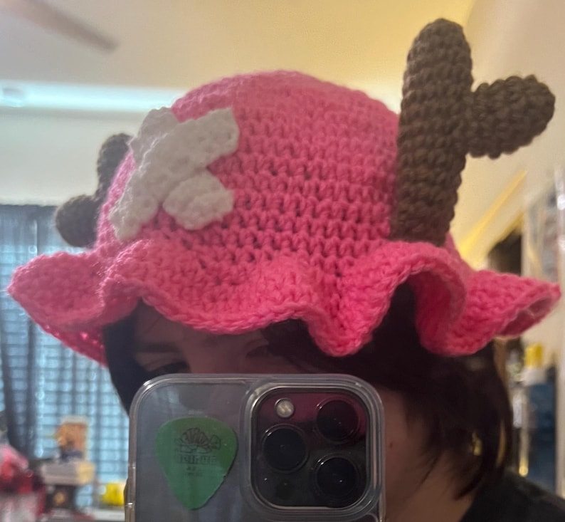 Anime Bucket Hat - Straw Hat, Pink Antler - Crochet image 7