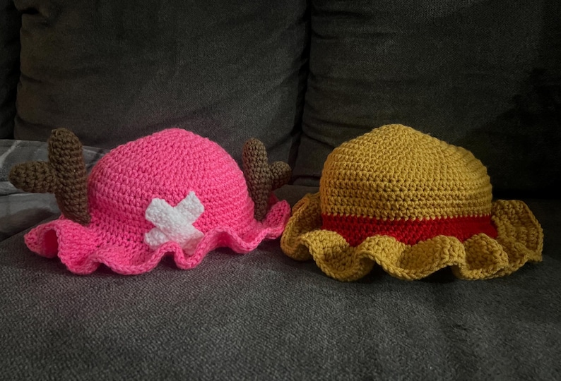 Anime Bucket Hat - Straw Hat, Pink Antler - Crochet image 1