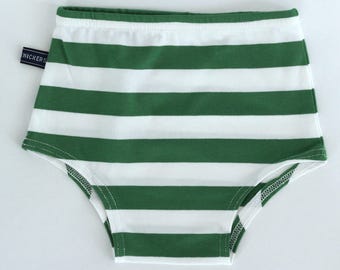 Green and white striped stretchy diaper cover