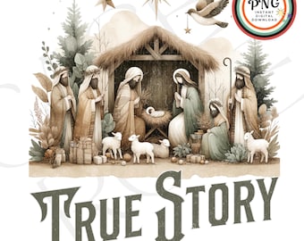 Nativity True Story Christmas png, Jesus is the Reason for the Season Shirt Design, Christian Boho Watercolor Sublimation Cozy Gift Clip Art