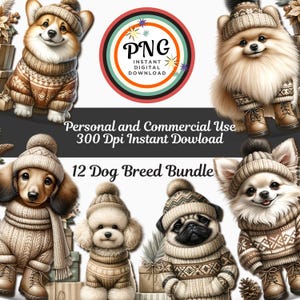 Cozy Christmas PNG Designs Bundle, Dog Lover Gift Sublimation Retro Christmas Clipart Vintage Tis the Season Png, 12 Dog Breeds POD 300 Dpi