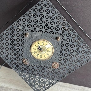 Vintage Wire Mesh Wall Clock - 1950s Electric Wall Clock - Built Rite - Black and Gold