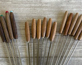 Vintage Fondue Fork Skewers Sets Choice -Rostfrei GBM Stainless Steel and Teak - Choice Size Set