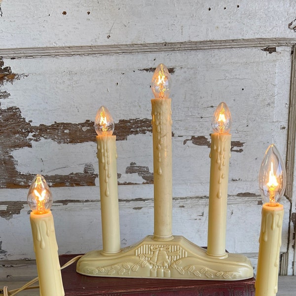 Vintage Candolier Electric Christmas Candle Lights 3 Bulb Candelabra- Mid Century Decor