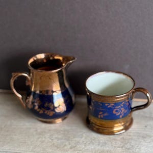 Antique Copper Luster Creamer and Cup Antique English Staffordshire Choice or Both