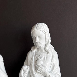Vintage Chalkware Sacred Heart Statues: Mary and Jesus, 14&quot; Tall (As Is)