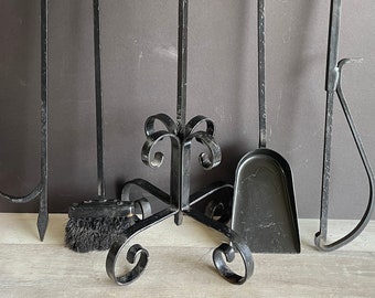 Vintage Fire Place Tools - Hand Made Wrought Iron - Gothic Look c. 1970s