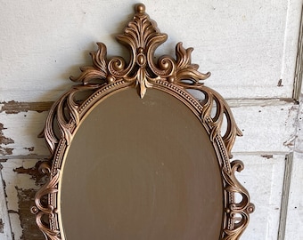 Vintage Mirror Oval- Home Interiors-  Large Burnished Rose Gold Color Burwood Syroco