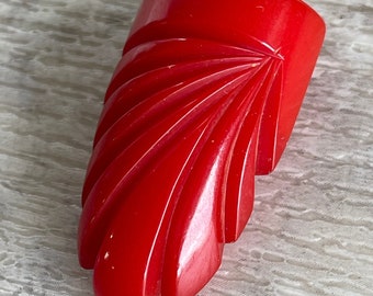 Vintage Bakelite Dress Clip - Carved Cherry Red