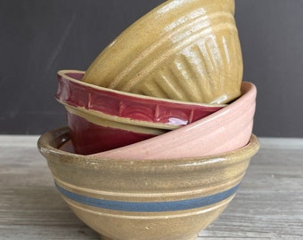 Vintage Mixing Bowls - Small Size -Distressed Pottery - Watt Pottery Yellowware Classic Tiny Bowl