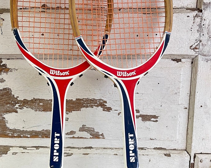 Wilson Wood Racket Vintage Tennis Racket Wooden Wood Racquet Wilson SPORT Red White and ...