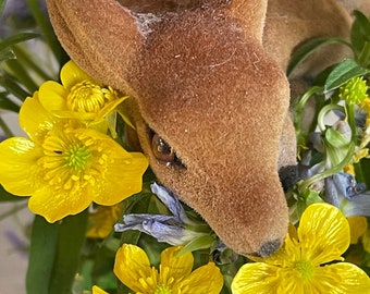 Vintage Flocked Fawn Plastic Deer Fuzzy Figurine