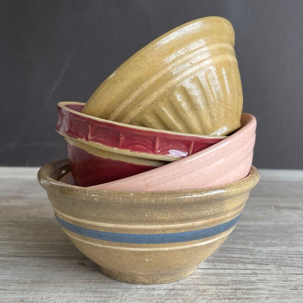 Vintage Mixing Bowls - Small Size -Distressed Pottery - Watt Pottery Yellowware Classic Tiny Bowl