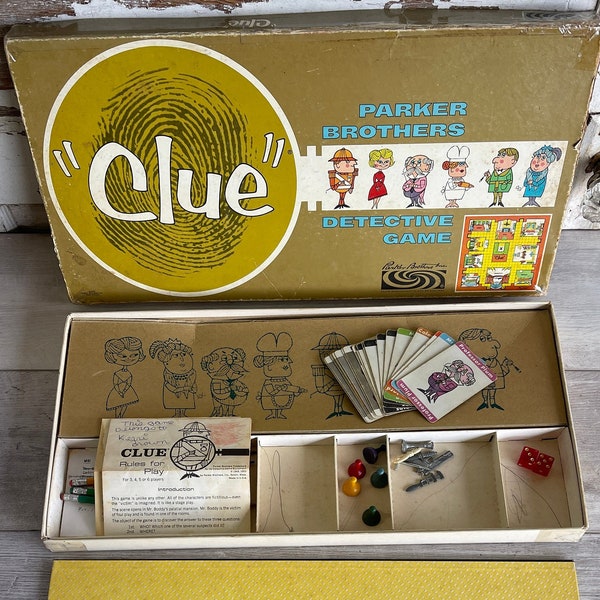 Vintage CLUE Board Game - 1963s Parker Brothers- Almost Complete - Well Loved