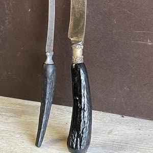 Vintage Knives Cattaraugus Vandium- Stag Antler Handles - Heavy Black International Silver - OLD