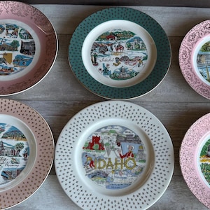 Vintage Souvenir State Plates - Choice: Alabama, Iowa, Kansas, Illinois, Mississippi, Oregon,  Nevada, Idaho, Wyoming