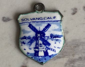 Vintage Sterling Silver Charm Holland Delft SolVang California - Souvenir Porcelain