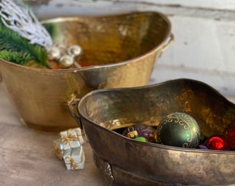 Vintage Brass Planter- Hammered Footed Oblong - Choice of Two