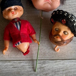 Vintage Doll Heads Parts -  1950s Bearded Sleep Eyes, Felt, Mohair - Two Doll Heads