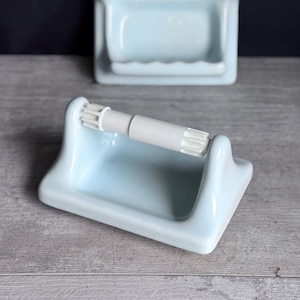 Vintage Toilet Paper Dispenser - Blue Porcelain Tile - Salvage