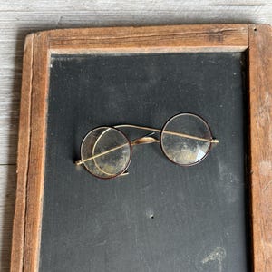 Vintage 1920s Round Eyeglasses: Brown Coated Rim, Display or Costume (One Earpiece)