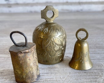 Vintage Brass Chime Bells-Made in India -Lot of 3 Good luck Bells