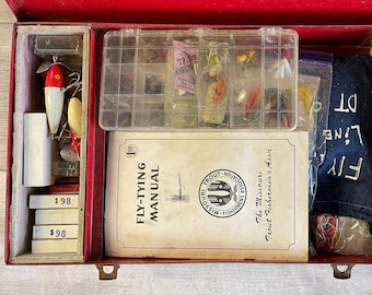 Vintage Fly Tying Supplies: Lures, Hooks, Feathers & 1960s Manual