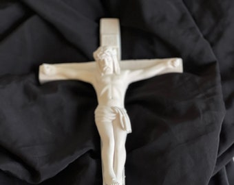 Vintage Crucifix Wall Hanging Chalkware Plaster - Matte White