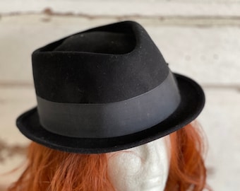 Vintage Tiger Pride Porkpie Hat Black Wool - Size Large - 23 " circumference