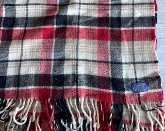 Vintage Pendleton Blanket Plaid Red Black Tan - Old