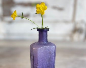 Antique Purple Poison Bottle - Sun Purple Amethyst Glass - Distressed Old - Marked B