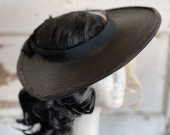 Vintage Women's Hat Crownless 1940s Wide Brim Straw Margaret Miller Kansas City