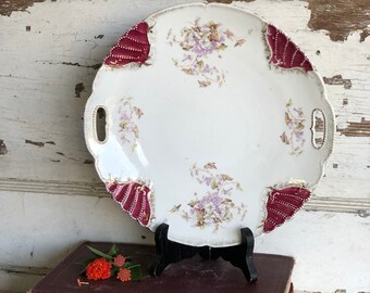 Vintage Antique Plate - Porcelain Pink Luster Violet and Ivy