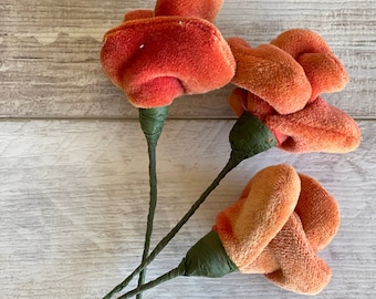 Vintage Velvet Flowers - Red-Orange Sweet Pea - Set of 3 Handmade Flowers  - Millinery?