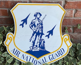 Vintage Large Wall Sign -Air National Guard - Vinyl on Masonite - Large Size 20 Inches