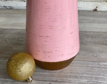 Vintage Pink Gold Brushed Vase - 9 Inch Modern 1960s Pottery Vessel - California Pottery Gold Dipped