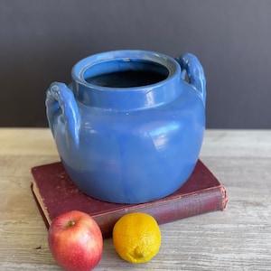 Antique Coors Pottery Bean Pot Cookie Jar Early Matte Blue Glaze -Rope Handle