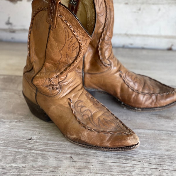 Vintage Dan Post Cowboy Boots Blonde -Soft Stitched Mens Size 11