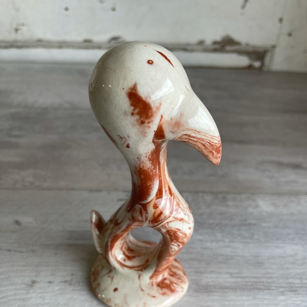 Vintage Swirl Ozark Pottery Bird Figurine Signed Hut -