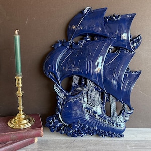 Vintage Ship Fiberglass Dimensional Art -Wall Hanging - Extra Large Pirate Ship - Mid Century
