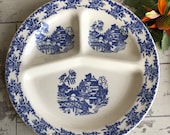Vintage Blue Willow Ware Grill Plate Made in USA 1950s Large Ceramic Plate
